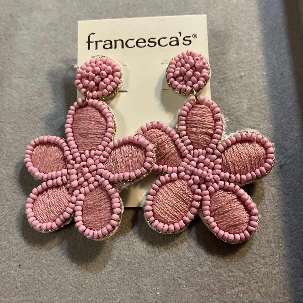 Francesca's Pink Floral Flower Beaded Post Earrings
